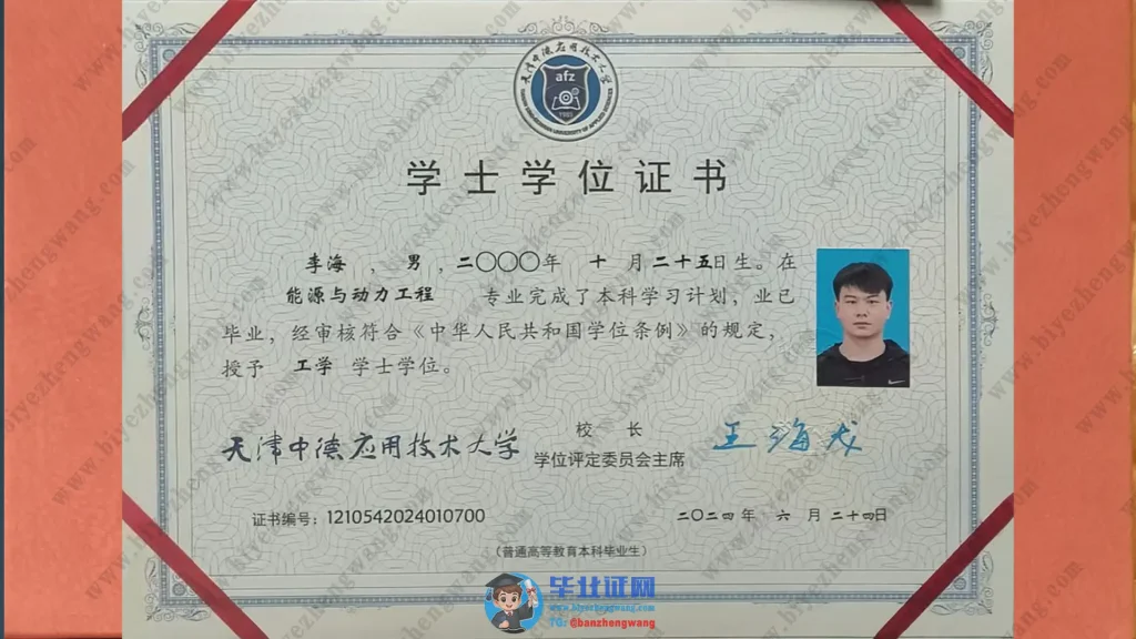 天津中德应用技术大学工学学士学位-2024届能源与动力工程专业专版毕业证样本