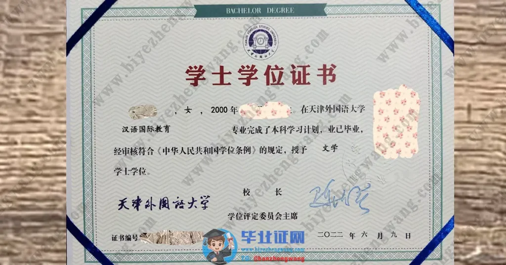 天津外国语大学汉语专业本科学士学位专版毕业证模板