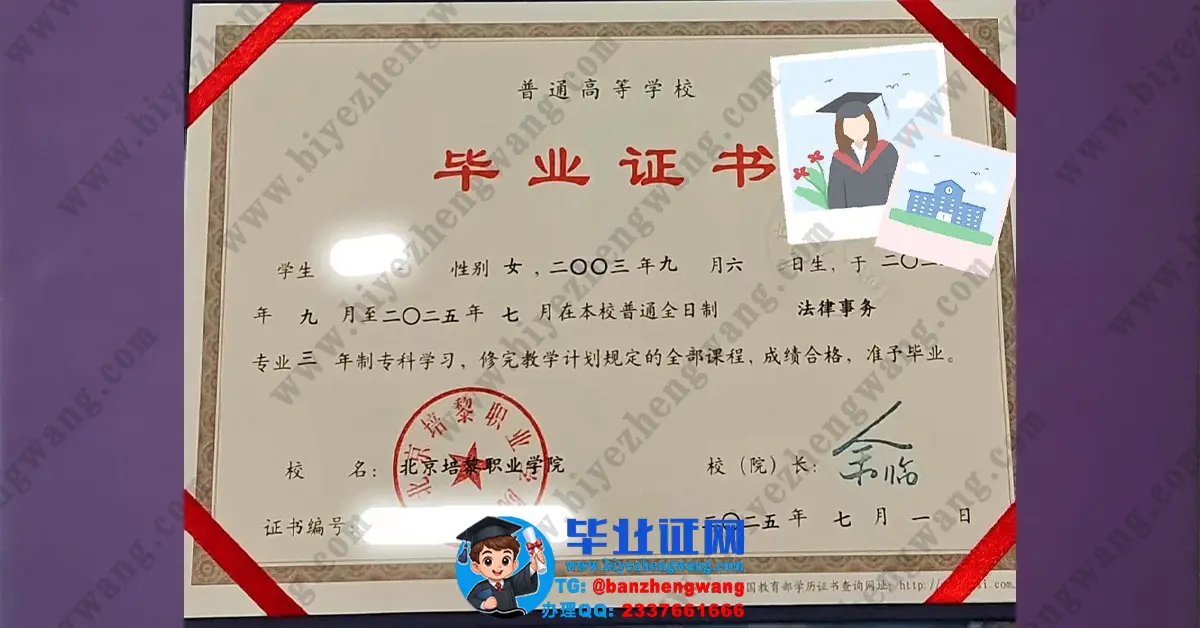 北京培黎职业学院2025届大专毕业证/毕业证外壳高清模板
