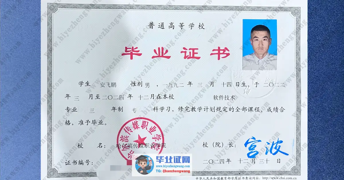 哈尔滨传媒职业学院毕业证样本-专版模板