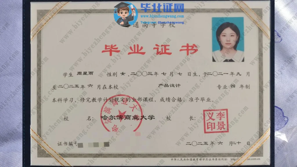 哈尔滨商业大学毕业证书样本