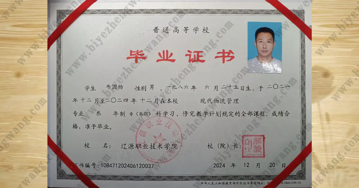 辽源职业技术学院大专毕业证样本-2024届专(高职)模板