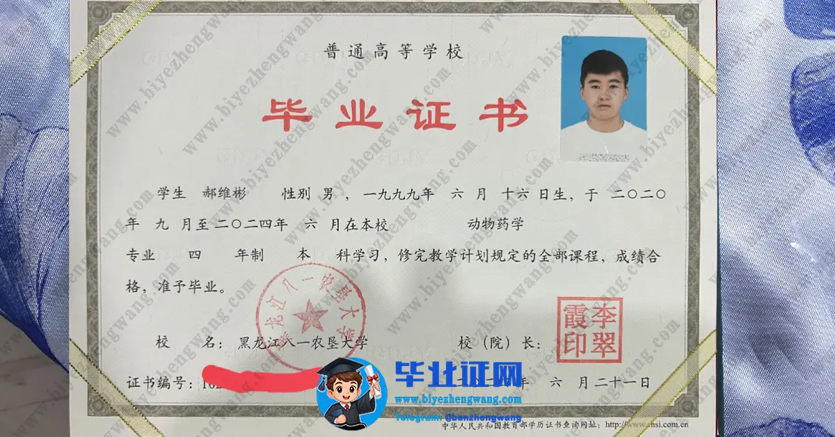 黑龙江八一农垦大学毕业证学士学位证书样本-专版模板