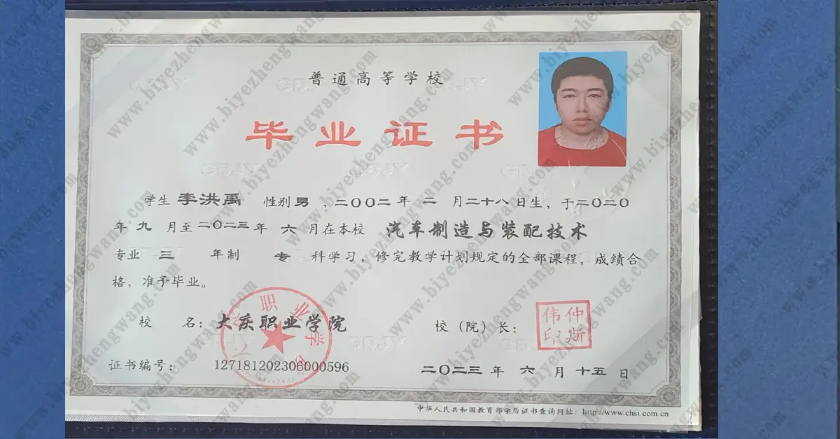 大庆职业学院大专毕业证样本-模板