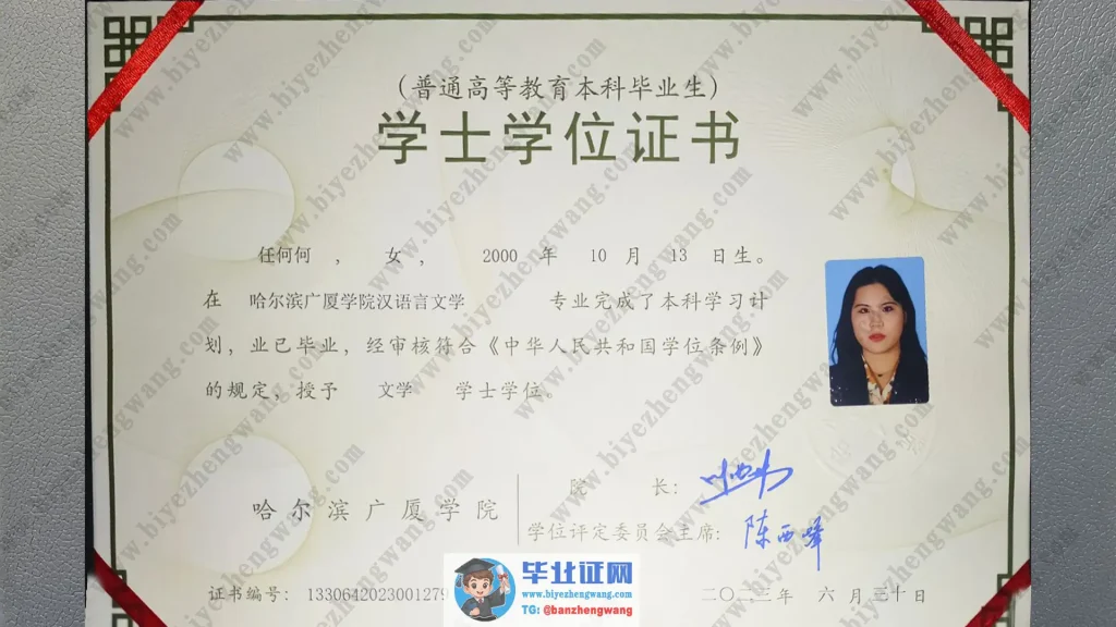 哈尔滨广厦学院学士学位毕业证样本