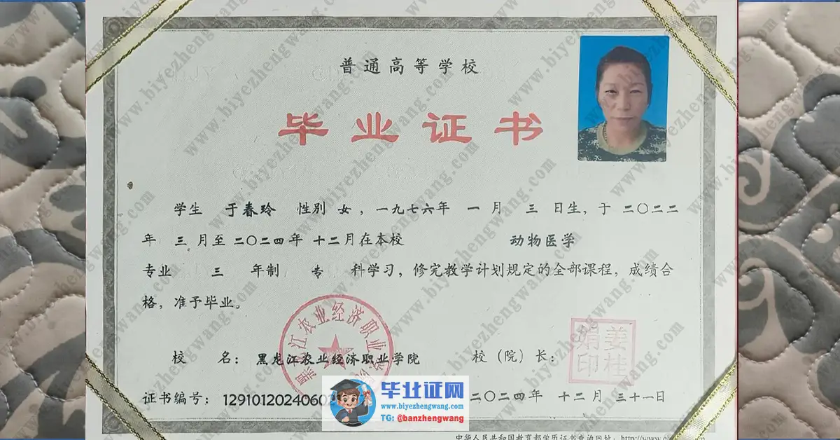 黑龙江农业经济职业学院毕业证样本-模板展示