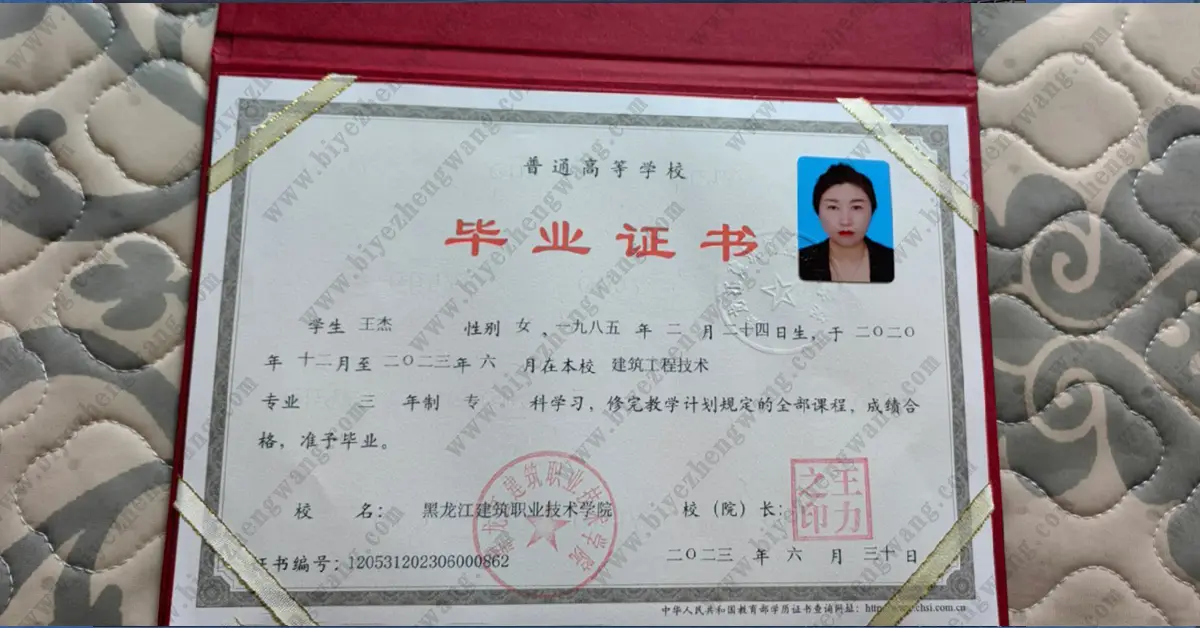 黑龙江建筑职业技术学院毕业证样本-专版模板