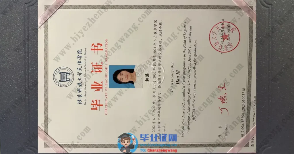 北京科技大学天津学院-2024届物流工程专业本科专版毕业证样本