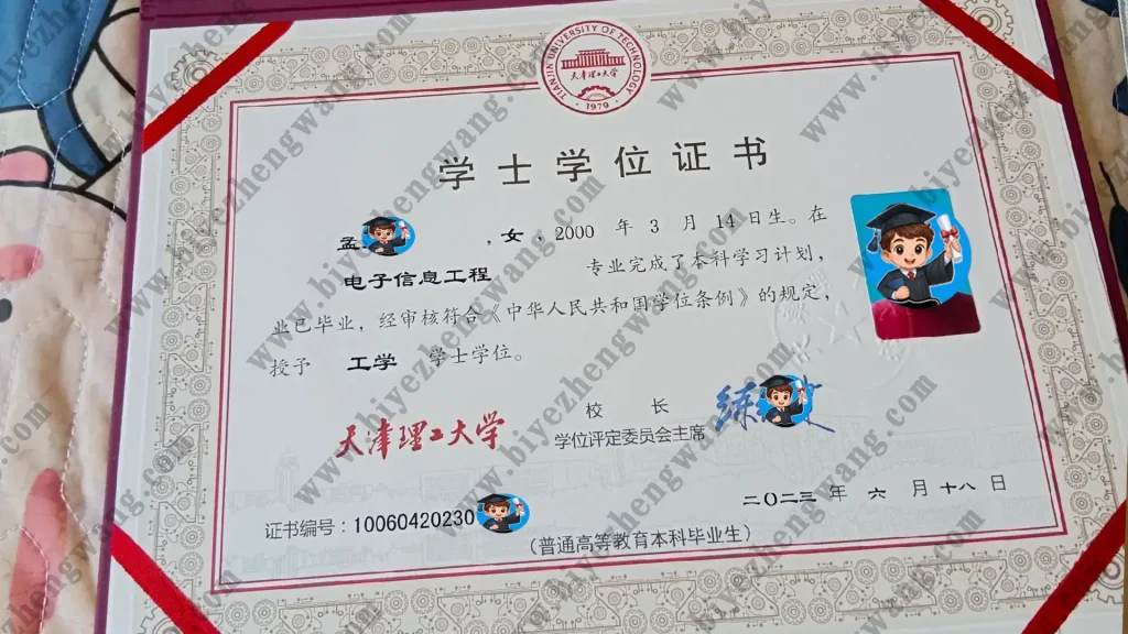 天津理工大学2023年工学学士学位证样本(专版模板展示)