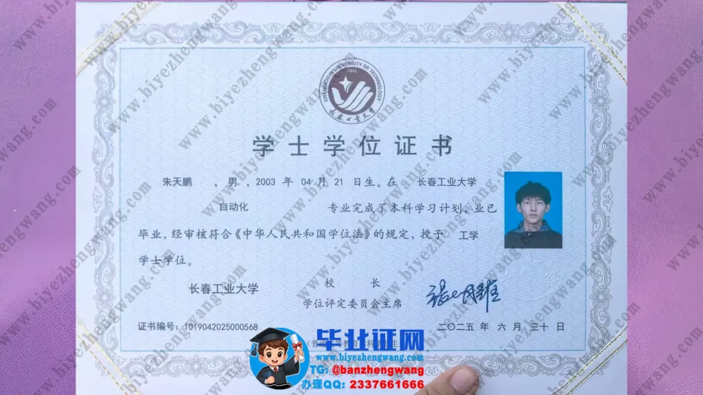 长春工业大学学士学位证样本-2025届自动化专业工学学士学位证样板图