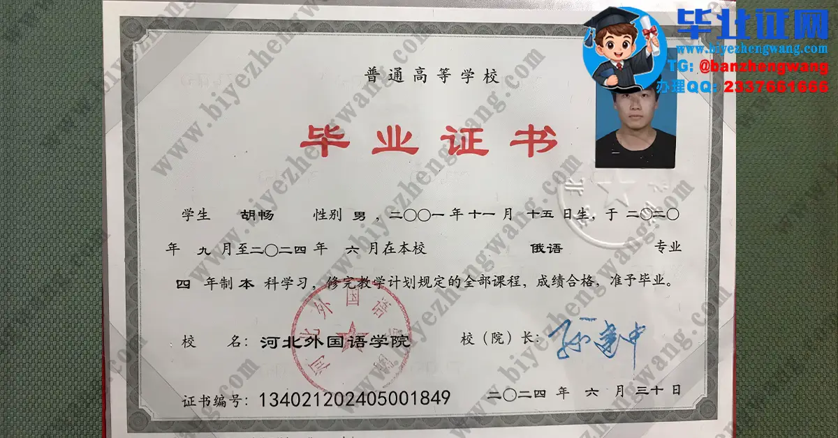 河北外国语学院毕业证办理-2024届俄语专业四年制本科毕业证高清模板图
