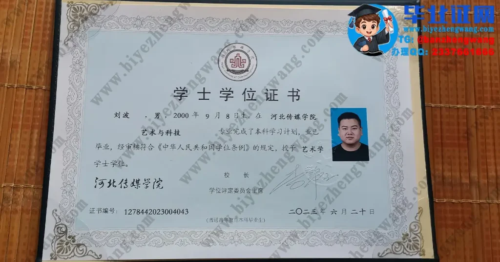 河北传媒学院学士学位证制作-2023届艺术与科技专业艺术学学位证高清模板展示