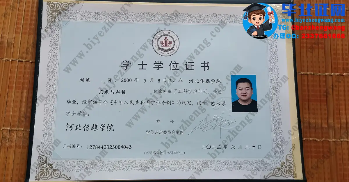 河北传媒学院学士学位证制作-2023届艺术与科技专业艺术学学位证高清模板展示