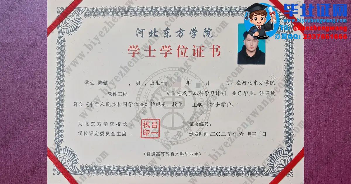 河北东方学院2025届软件工程专业工学学士学位证办理专版高清模板图
