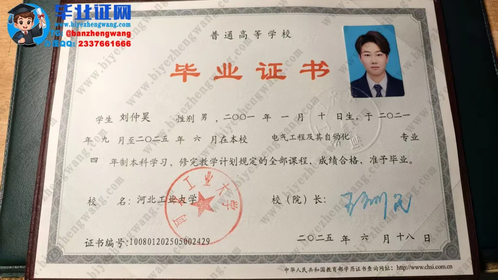 河北工业大学2025届电气工程及其自动化专业四年制本科毕业证高清模板