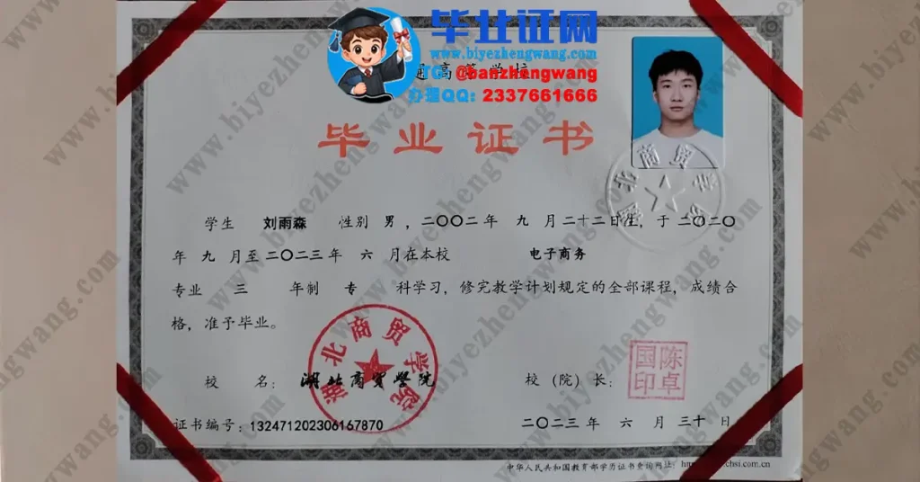 湖北商贸学院2023届电子商务专业三年制专科毕业证高清样本