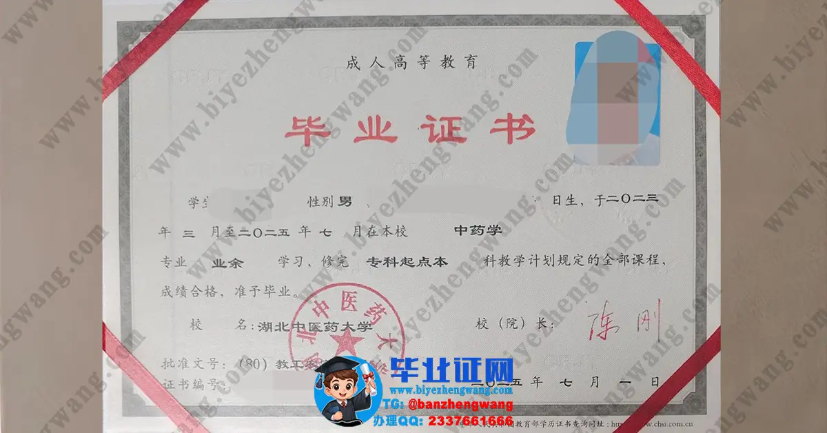 湖北中医药大学2025届中药学业余学习专科起点本科毕业证高清模板