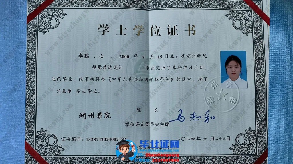 湖州学院学位证排版-湖州学院视觉传达设计专业艺术学学士学位证专版模板
