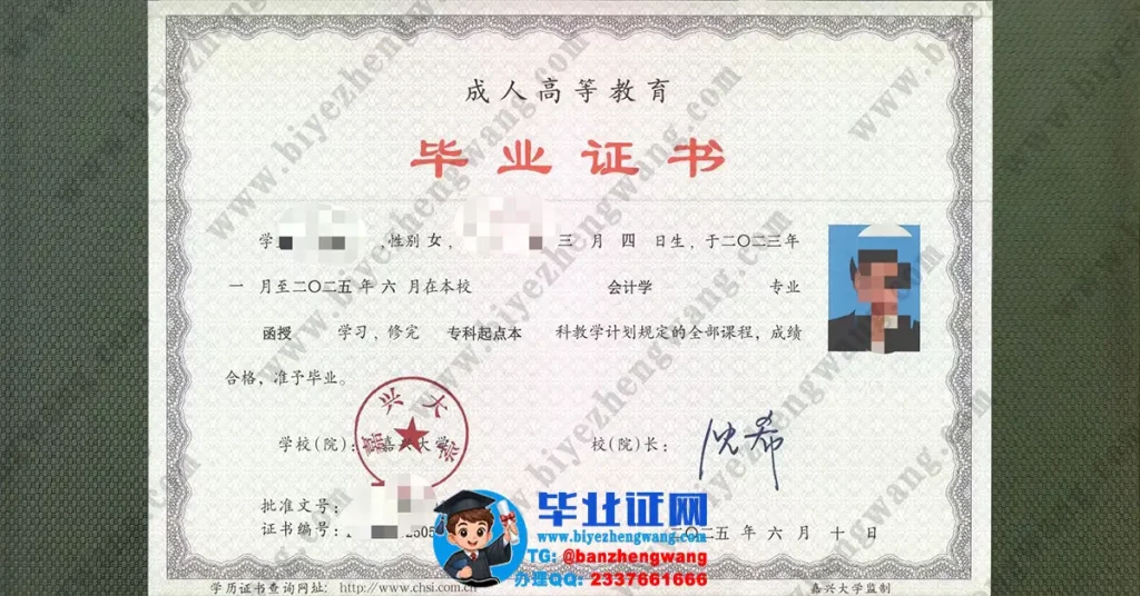 嘉兴大学毕业证补办-嘉兴大学会计学专业专起本科毕业证专版模板