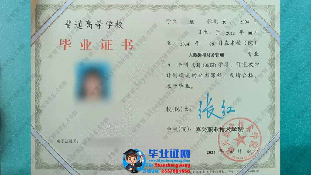 嘉兴职业技术学院2024届财务管理专业高职毕业证样本
