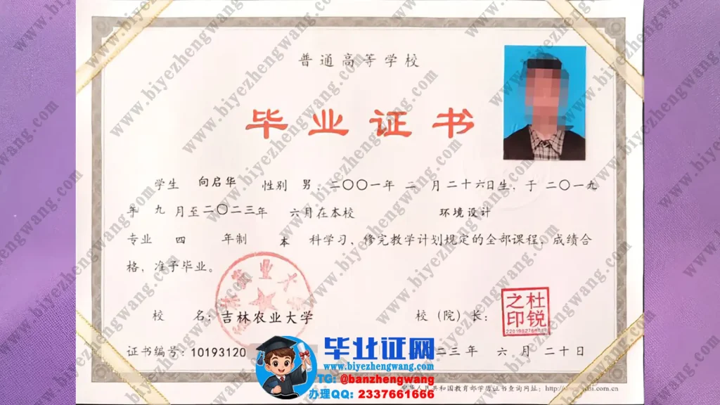 吉林农业大学毕业证样本-2023届环境设计专业四年制本科毕业证样板图
