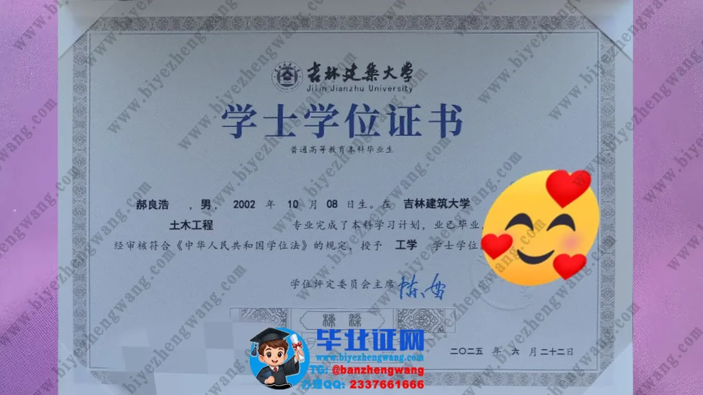 吉林建筑大学学士学位证样本-2025届土木工程专业工学学位证专版样板