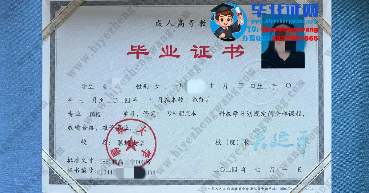 聊城大学2024届教育学专业函授学习专科起点本科毕业证样例