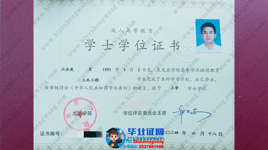 龙岩学院土木工程专业工学学士学位证专版模板