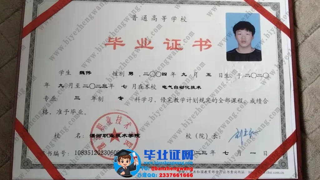 漯河职业技术学院毕业证样本-电气自动化技术专业2023届专科毕业证样板图