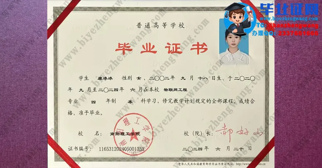 南阳理工学院毕业证办理-2024届物联网工程专业四年制本科毕业证高清样板图