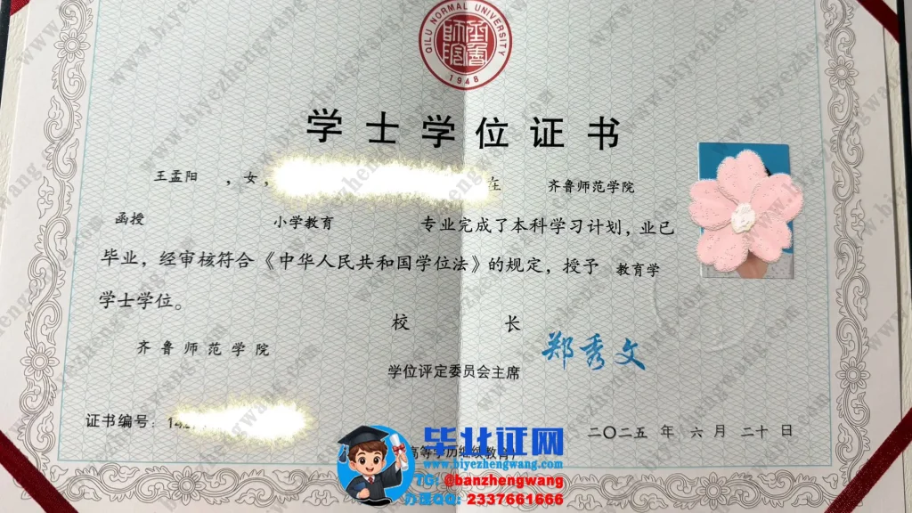 齐鲁师范学院学士学位证样本-2025届小学教育专业教育学学士学位证高清模板设计