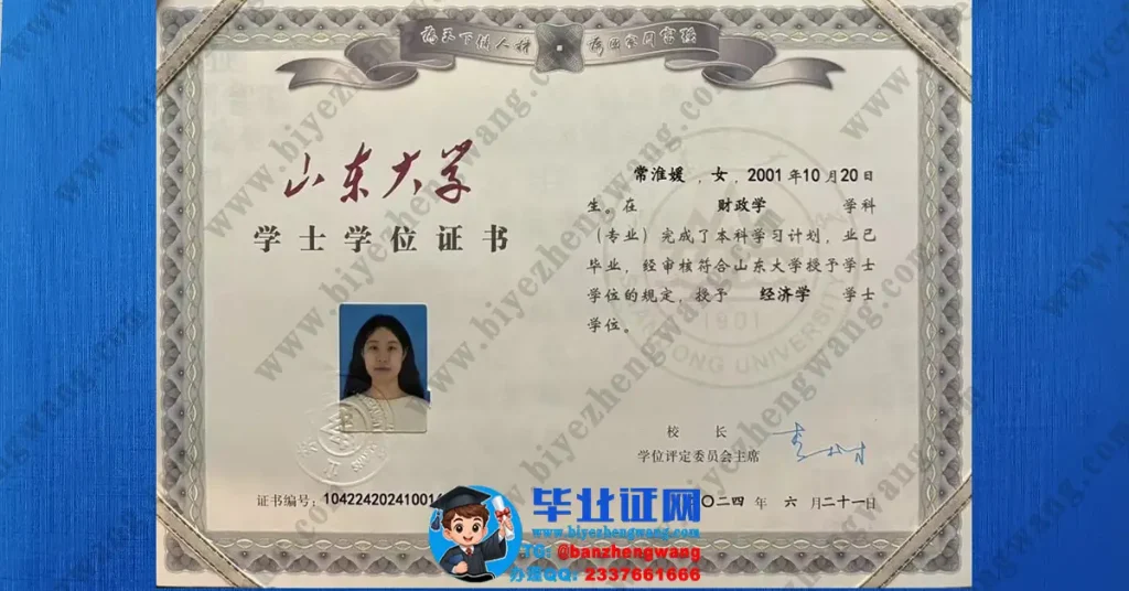 山东大学2024届财政学专业经济学学士学位证专版高清模板