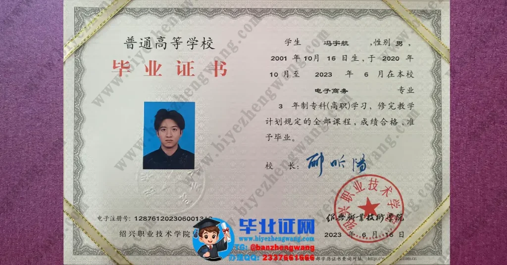 绍兴职业技术学院电子商务专业专科毕业证专版模板