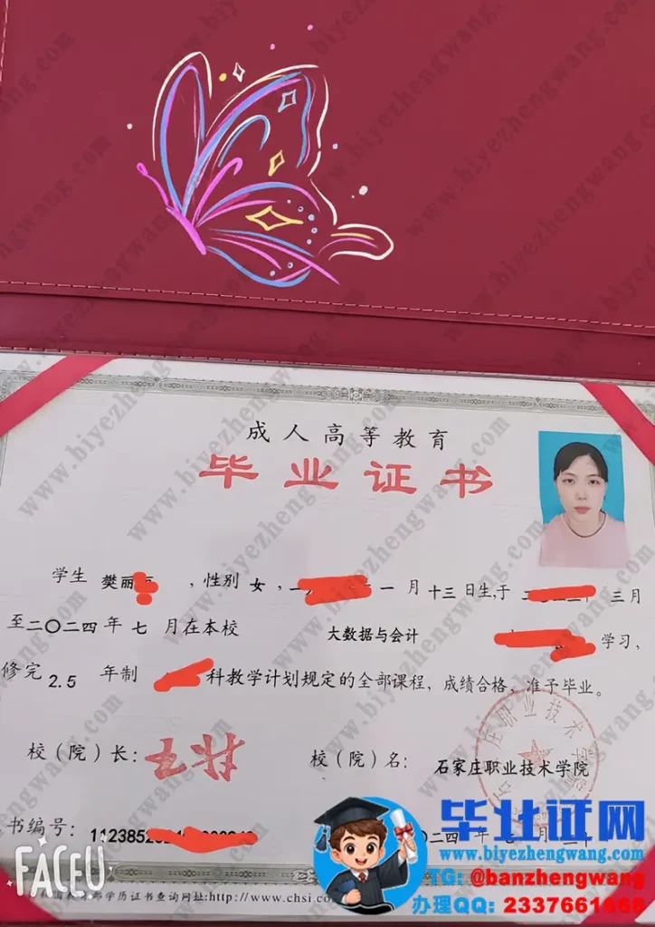 石家庄职业技术学院大数据与会计专业专科毕业证样本
