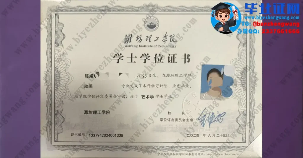 潍坊理工学院2024届艺术学学士学位证专版高清模板定制设计防伪