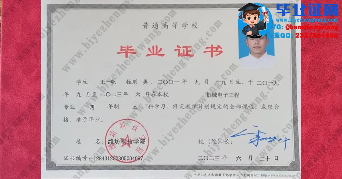 潍坊科技学院2023届机械电子工程专业四年制本科毕业证高清样本