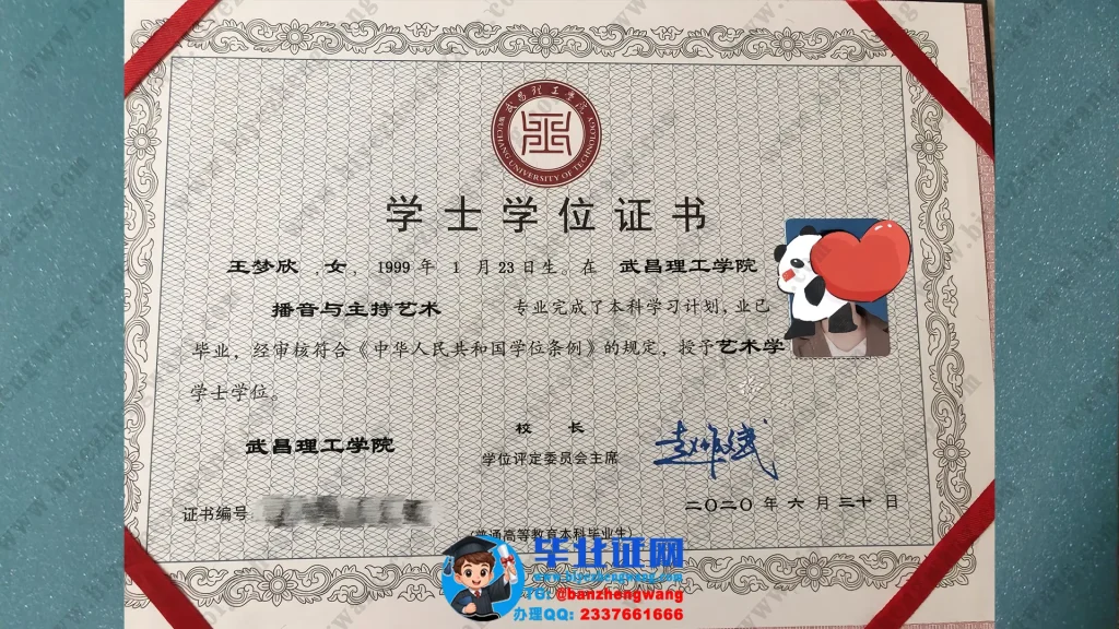 武昌理工学院学士学位证样本-2020届播音主持艺术专业艺术学学士学位模板展示