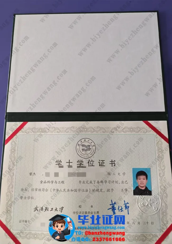 武汉轻工大学学士学位证样本-2025届食品科学与工程专业工学学士学位证高清模板