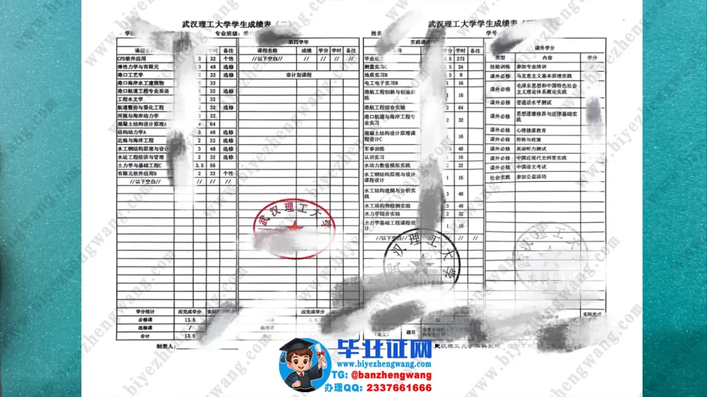 武汉理工大学成绩单高清模板图