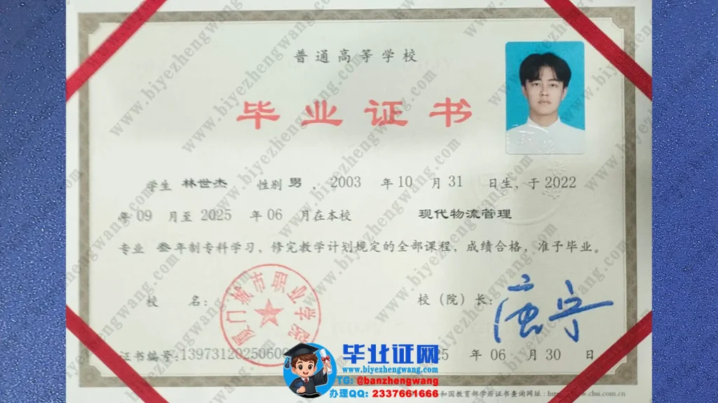 厦门城市职业学院毕业证样本-2025年最新版现代物流管理专业高清模板