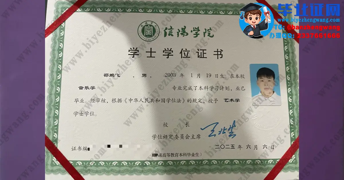 信阳学院本科毕业证/学位证和教师职业能力证书专版高清样本展示（2022-2025届样本）