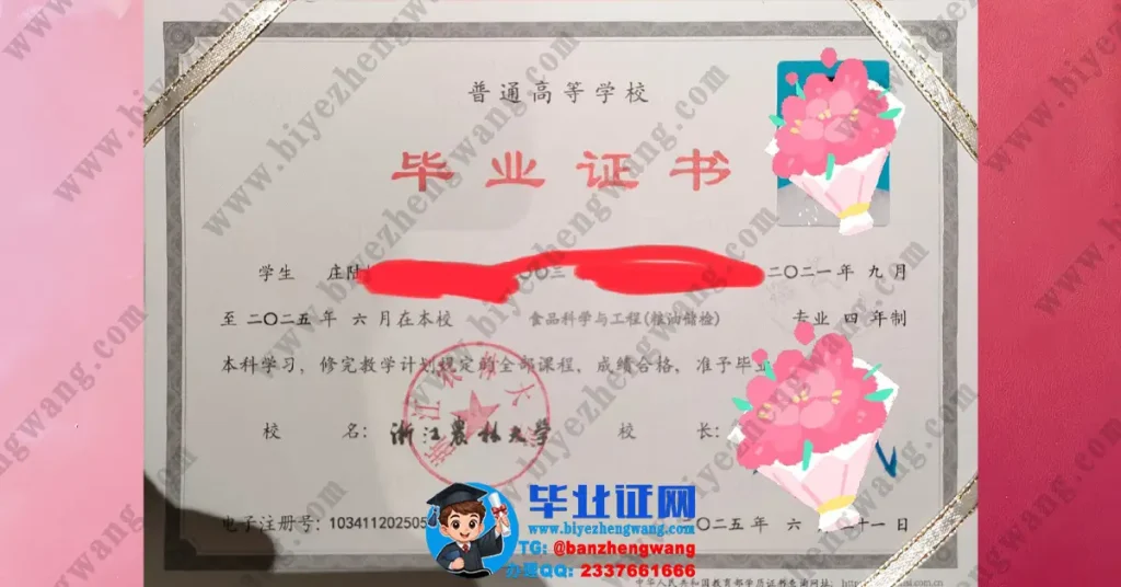 办浙江农林大学毕业证-浙江农林大学2025届最新版本科毕业证模板