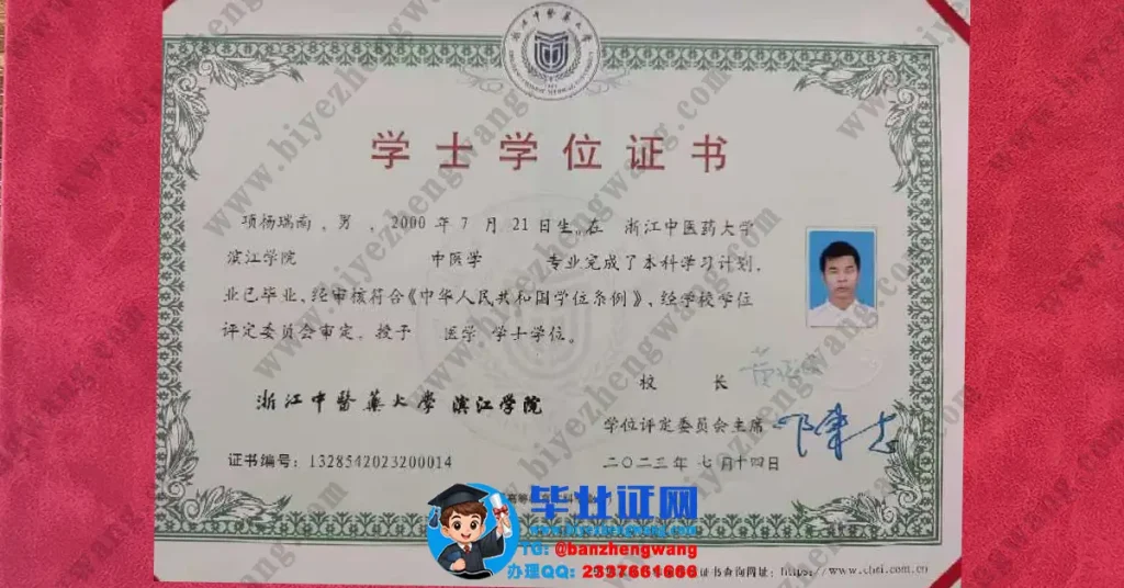浙江中医药大学滨江学院中医学专业医学学士学位证专版模板