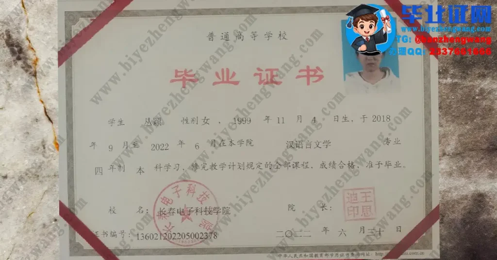 长春电子科技学院毕业证样板-2022届汉语言文学专业四年制本科毕业证模板图