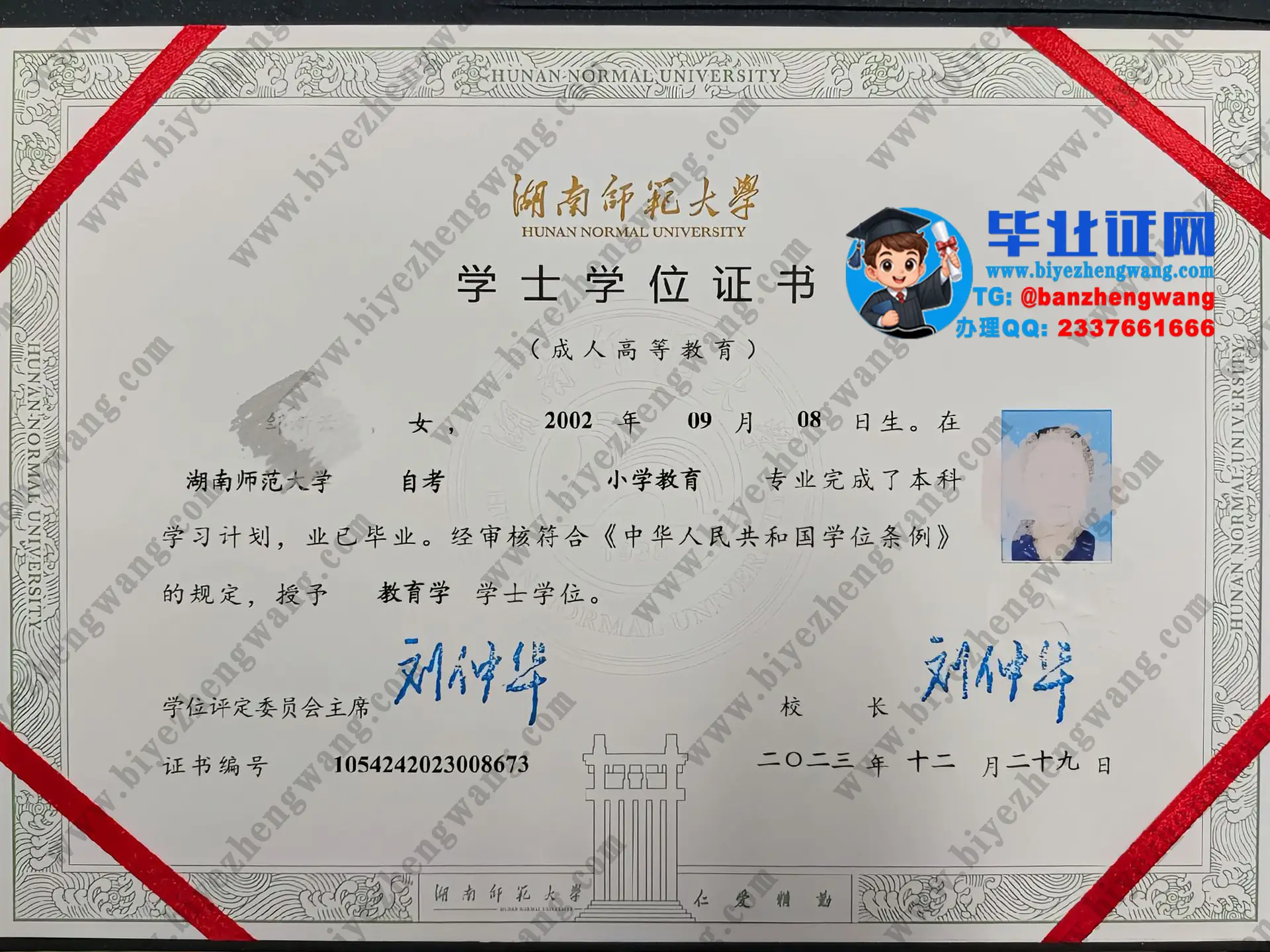 湖南师范大学本科/硕士/博士研究生毕业证/学位证专版高清样本及防伪设计参考