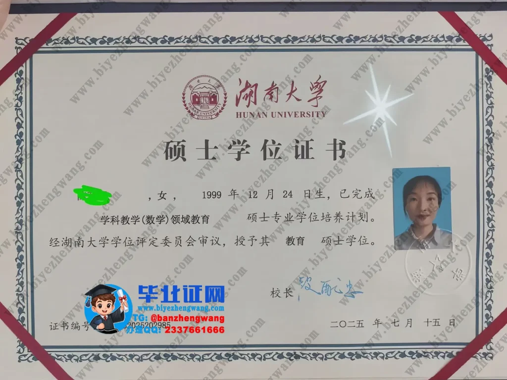 湖南大学2025届数学学科专业教育学硕士学位证书专版样板