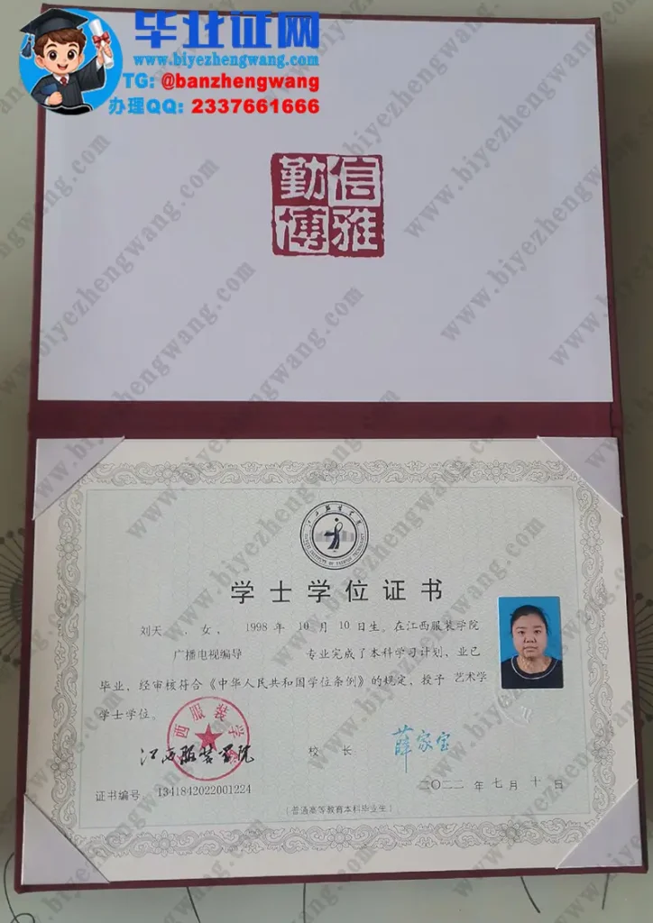 江西服装学院艺术学学士学位证高清模板-2022届广播电视编导专业