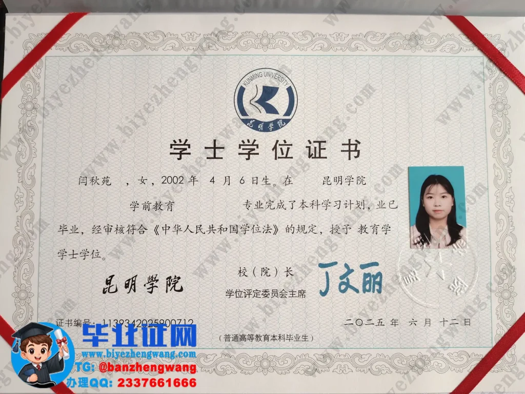 昆明学院2025届学前教育专业教育学学士学位证高清样板图