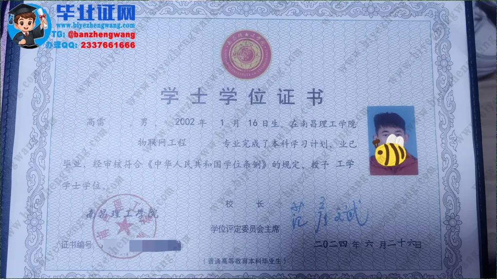 南昌理工学院学士学位证样本-2024届物联网工程专业工学学士学位证样板
