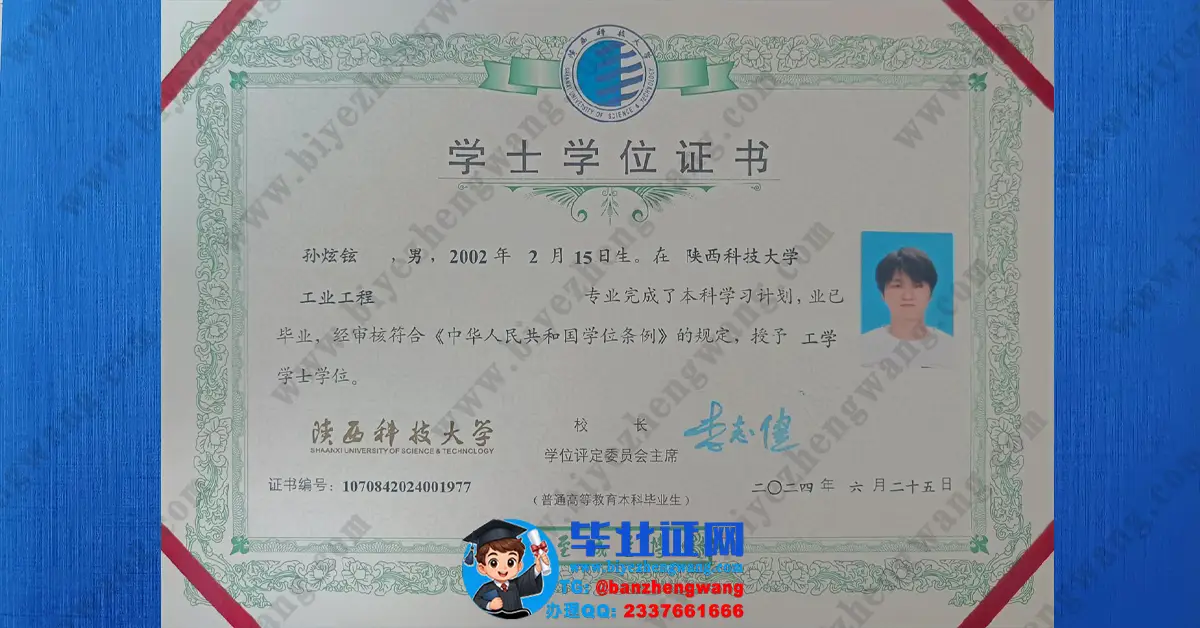 陕西科技大学2024届工业工程专业工学学士学位证专版模板图